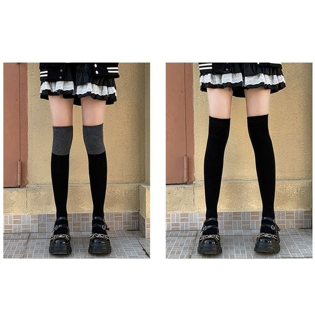 Two - 2 Pair - Over Knee - Gray and Black & Black / One Size