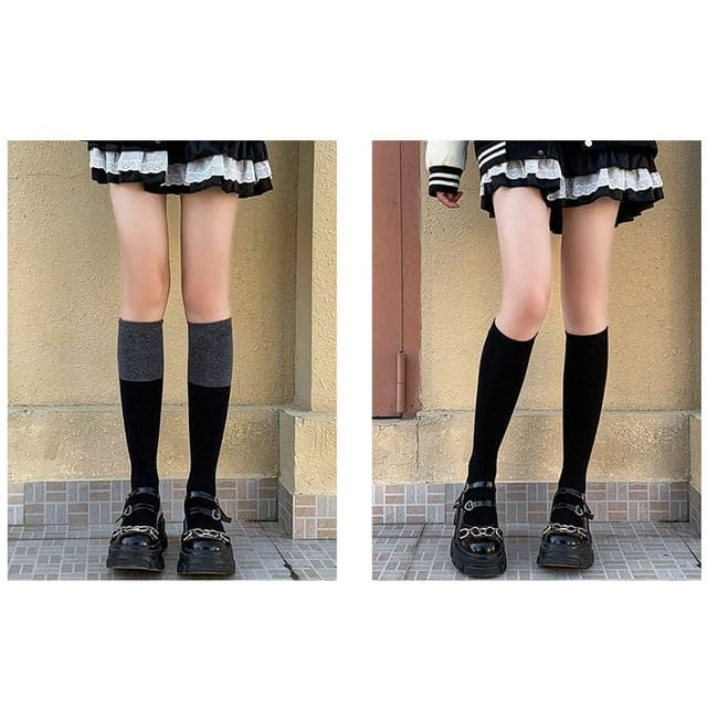 Two - 2 Pair - Under Knee - Gray and Black & Black