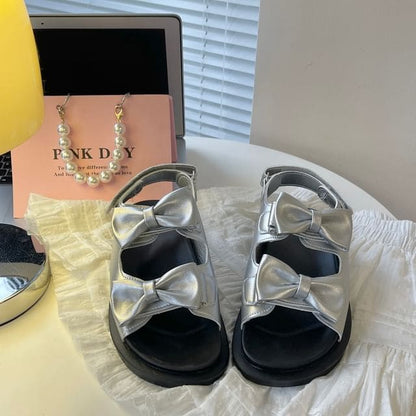 Two Tone Bow Sandals - Silver / 35