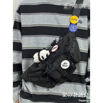 Two-Tone Buckled Sling Bag / Charm / Set - With Panda Charm