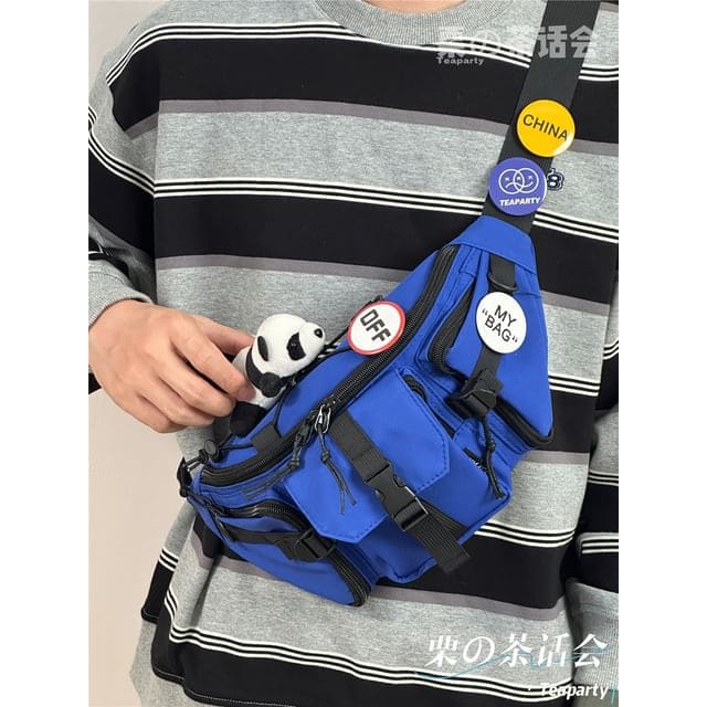 Two-Tone Buckled Sling Bag / Charm / Set - With Panda Charm