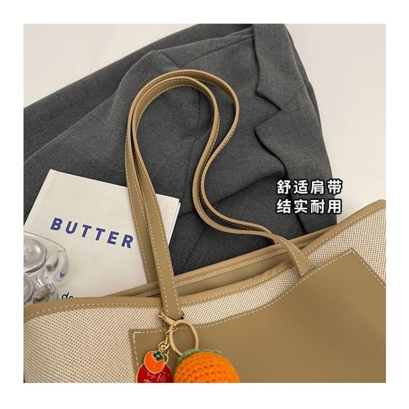 Two Tone Canvas Tote Bag / Bag Charm / Set