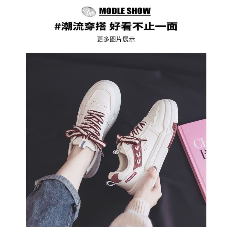 Two-Tone Contrast Stitch Platform Sneakers