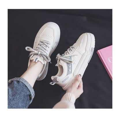 Two-Tone Contrast Stitch Platform Sneakers