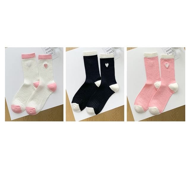 Two Tone Crew Socks Set - 01 - 3 Pair - Black & White &