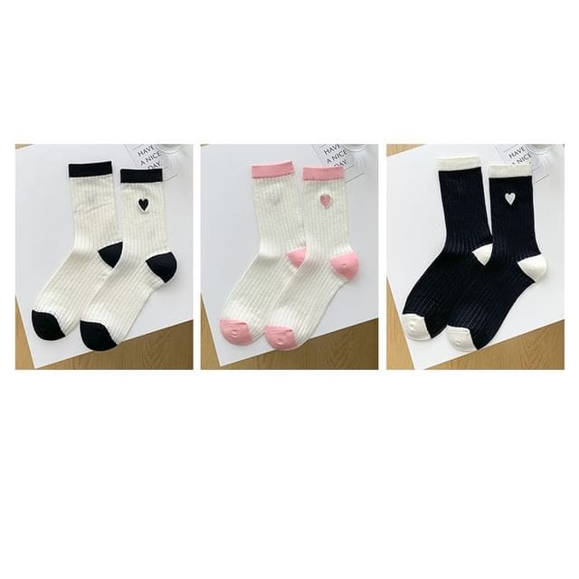 Two Tone Crew Socks Set - 03 - 3 Pair - Black & White &