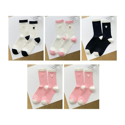 Two Tone Crew Socks Set - 04 - 5 Pair - Black & White &