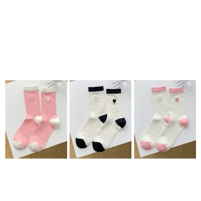 Two Tone Crew Socks Set - 05 - 3 Pair - Black & White &