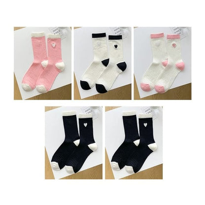 Two Tone Crew Socks Set - 06 - 5 Pair - Black & White &