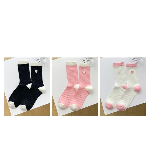 Two Tone Crew Socks Set - 07 - 3 Pair - Black & White &