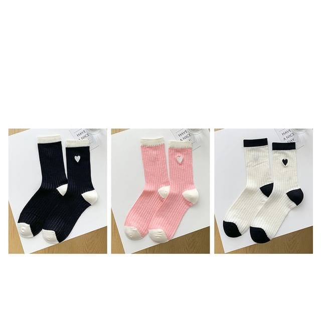 Two Tone Crew Socks Set - 08 - 3 Pair - Black & White &