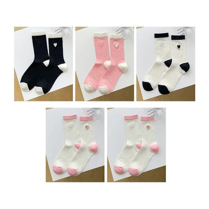 Two Tone Crew Socks Set - 09 - 5 Pair - Black & White &