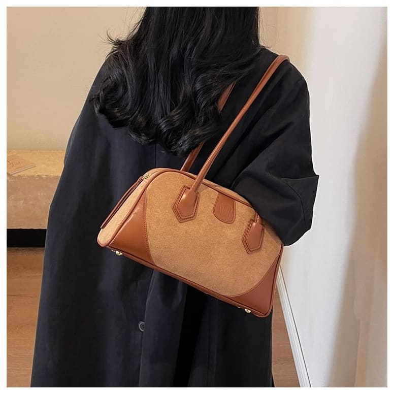 Two Tone Faux Leather Panel Shoulder Bag