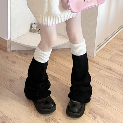 Two Tone Knit Leg Warmers - Black & White / One Size