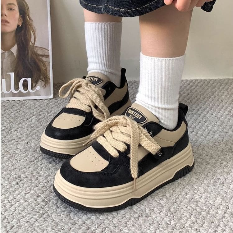 Two Tone Lettering Platform Sneakers