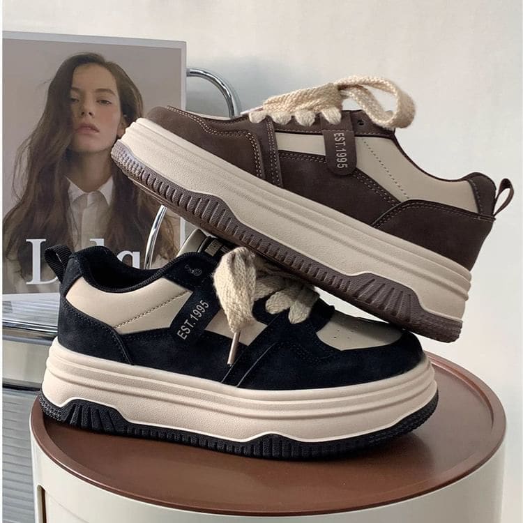 Two Tone Lettering Platform Sneakers