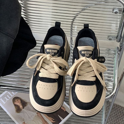 Two Tone Lettering Platform Sneakers