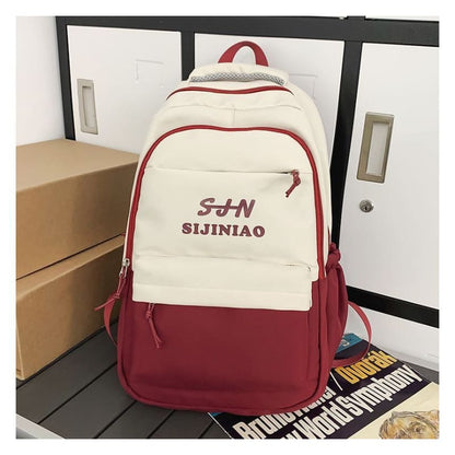 Two Tone Lettering Zip Backpack