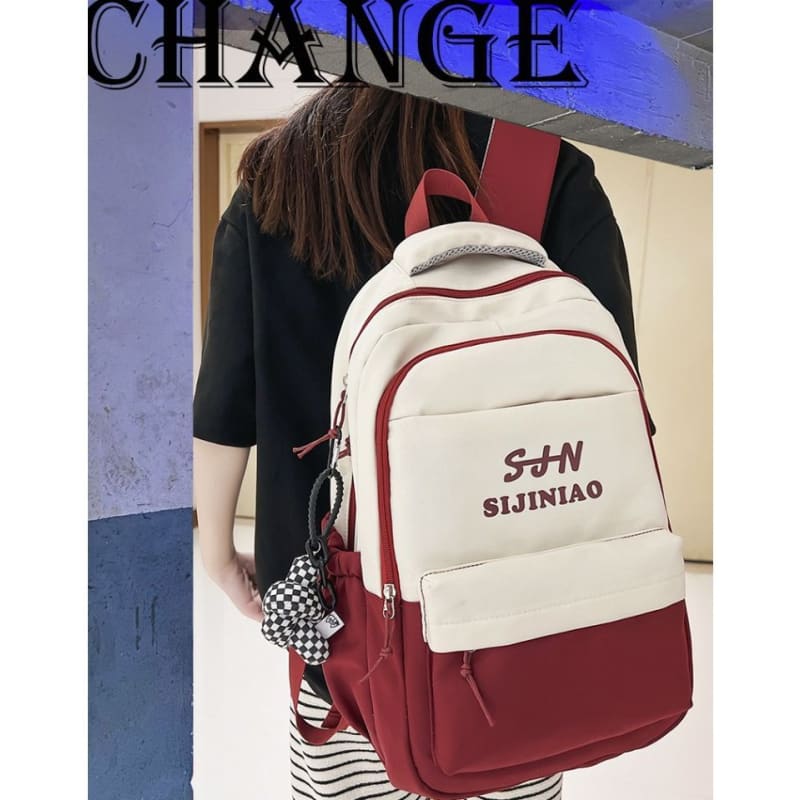 Two Tone Lettering Zip Backpack