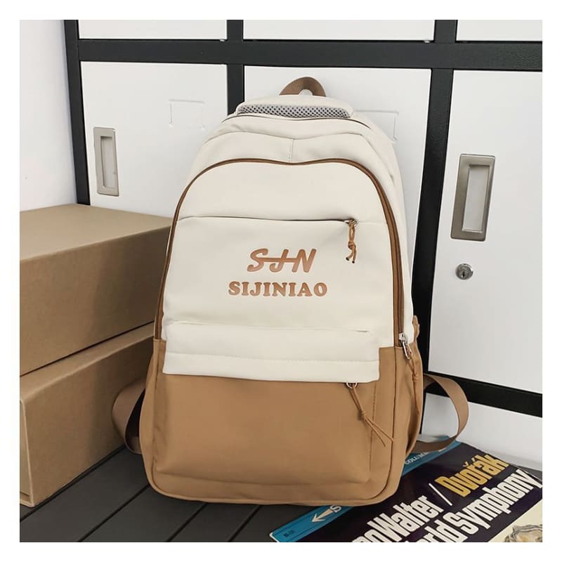 Two Tone Lettering Zip Backpack