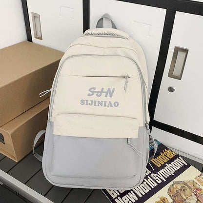 Two Tone Lettering Zip Backpack - Backpack - Gray / One Size