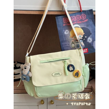 Two Tone Messenger Bag - With Dress Bear - Light Green