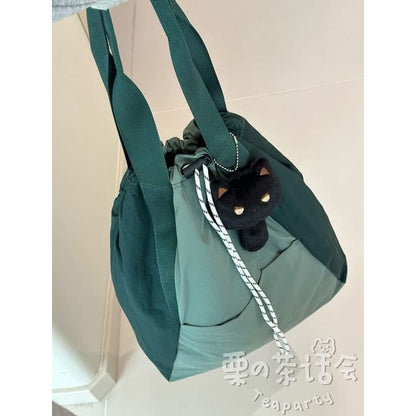 Two Tone Nylon Backpack / Bag Charm / Set - With Cat Charm