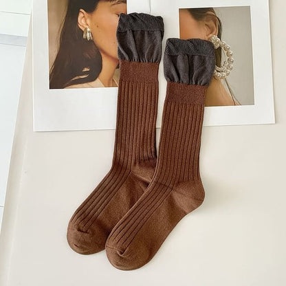 Two Tone Ribbed Socks / Set - Set of 2 Pairs - Dark Coffee