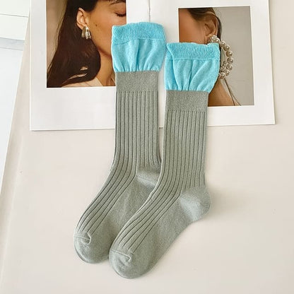 Two Tone Ribbed Socks / Set - Set of 2 Pairs - Light Gray