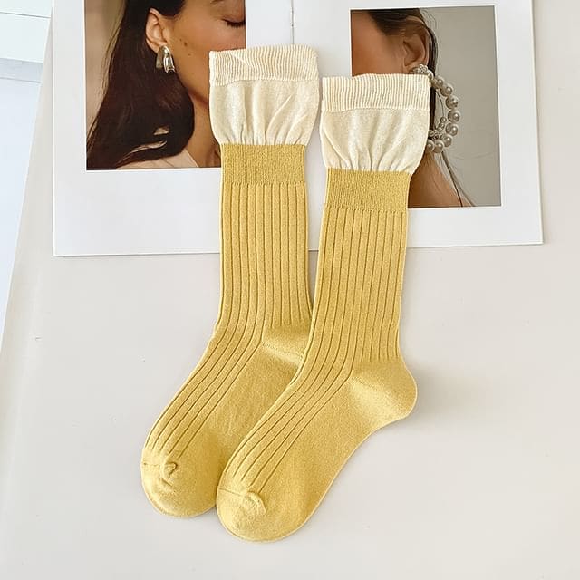 Two Tone Ribbed Socks / Set - Set of 2 Pairs - Yellow