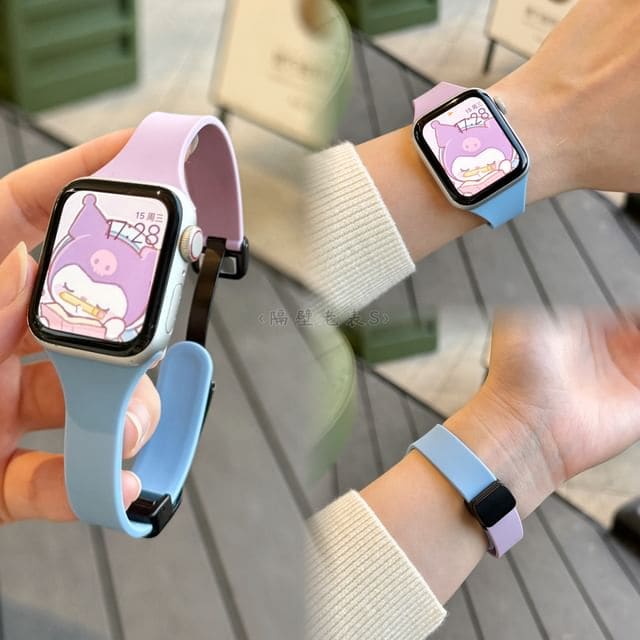 Two-Tone Silicone Magnetic Apple Watch Band - Sky Blue &