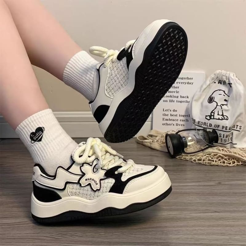 Two Tone Star Accent Platform Sneakers