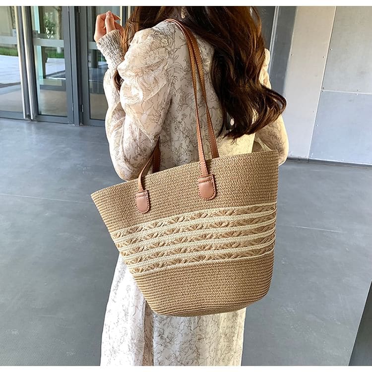 Two Tone Straw Tote Bag