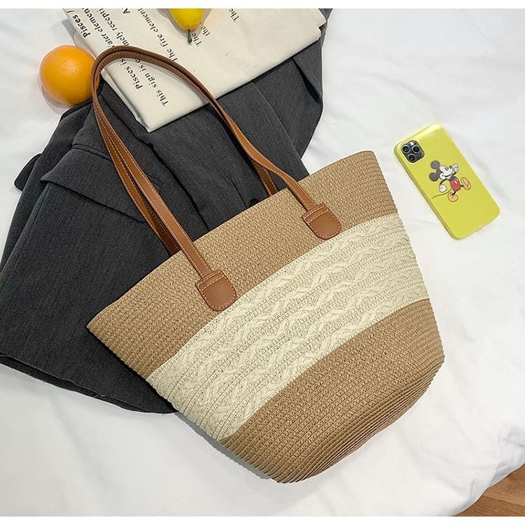 Two Tone Straw Tote Bag