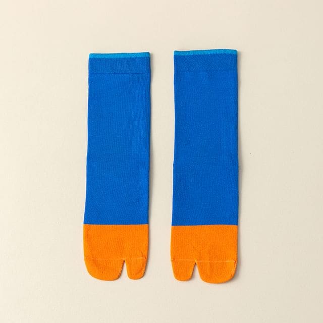 Two Tone Tabi Short Socks - Orange Toe - Blue / One Size