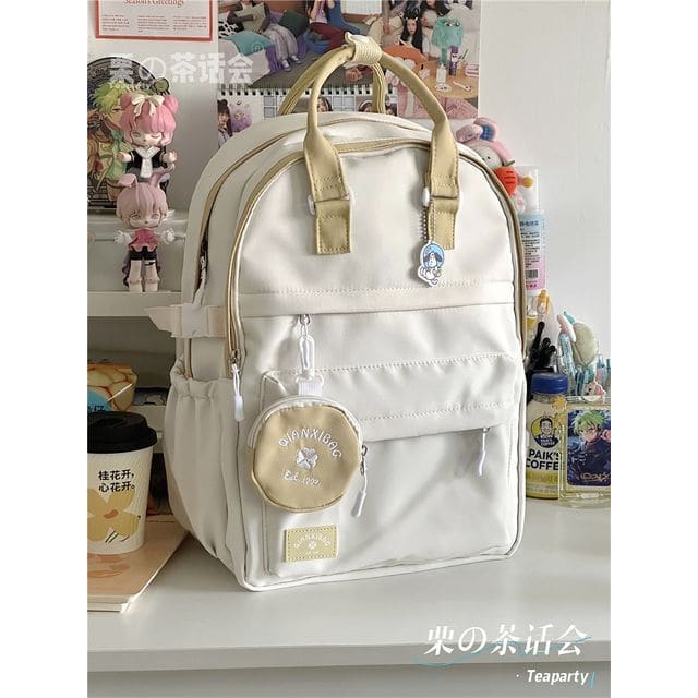 Two-Tone Top Handle Backpack / Charm / Set - White & Yellow