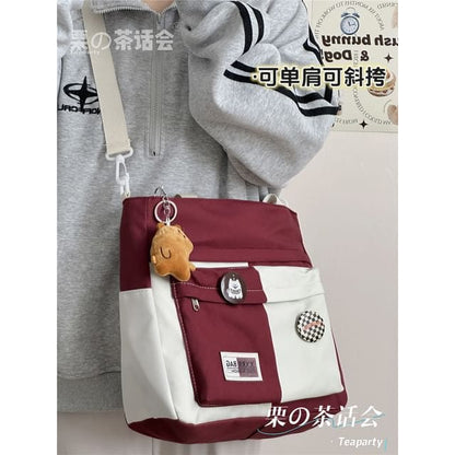 Two Tone Tote Bag / Bag Charm / Set - With Bear - Red