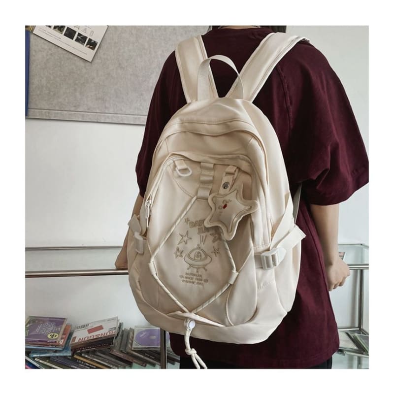 UFO Embroidered Drawstring Buckle Backpack