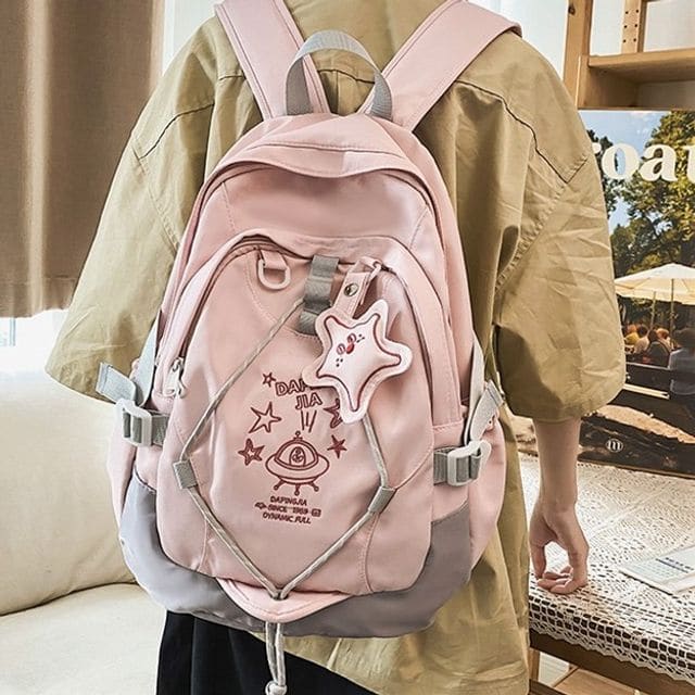 UFO Embroidered Drawstring Buckle Backpack