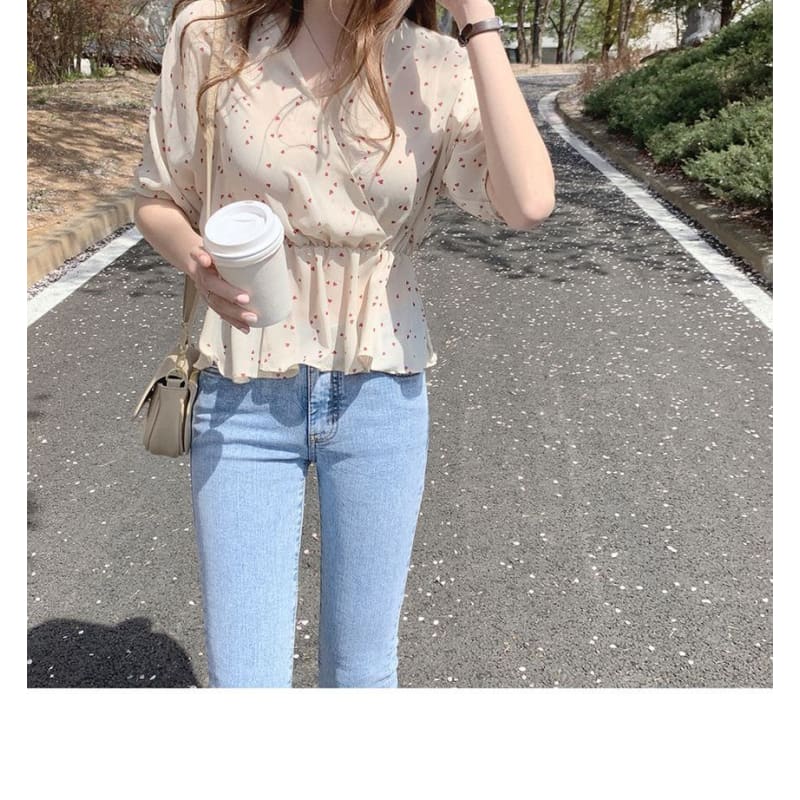 V-Neck Dotted Chiffon Top