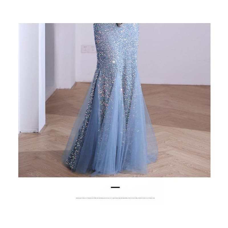 V-Neck Glitter Mermaid Evening Gown