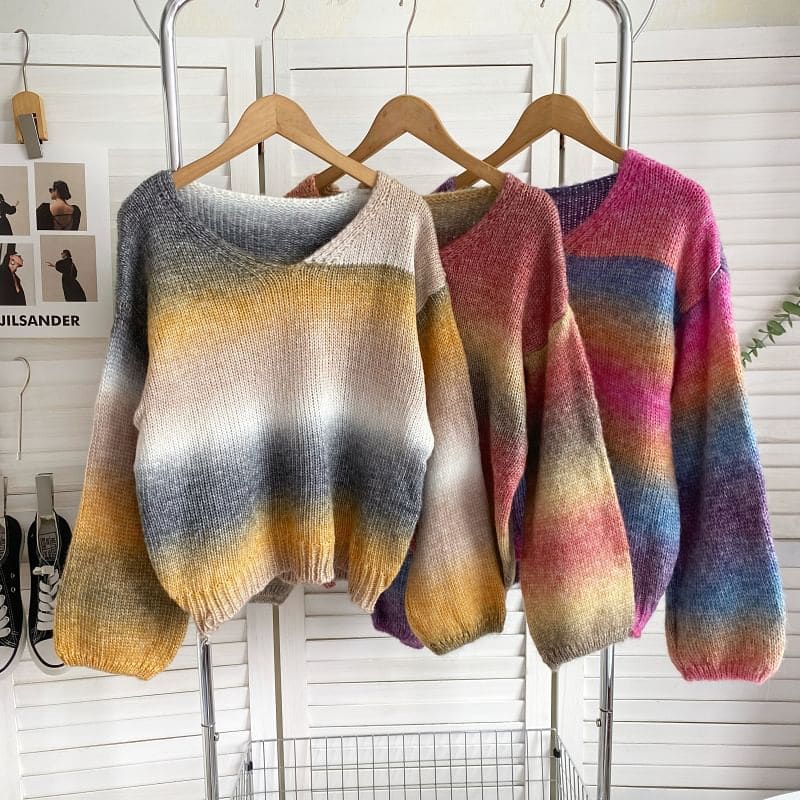 V-Neck Gradient Sweater