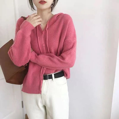 V-Neck Hooded Cardigan in 7 Colors