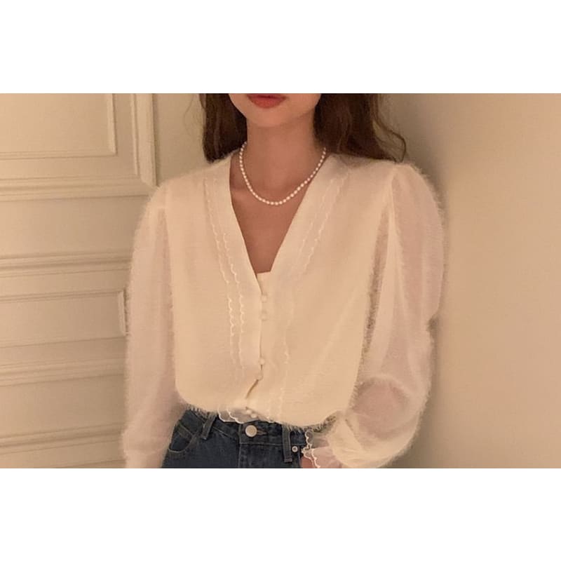 V-Neck Scallop Trim Blouse