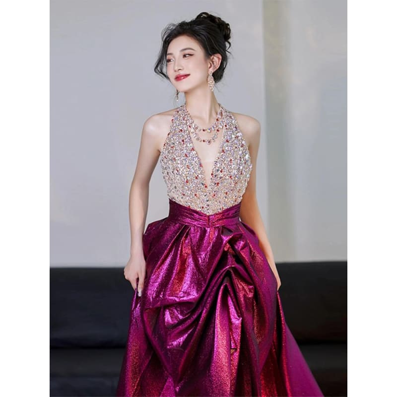 V-Neck Sleeveless Sequined A-Line Evening Gown