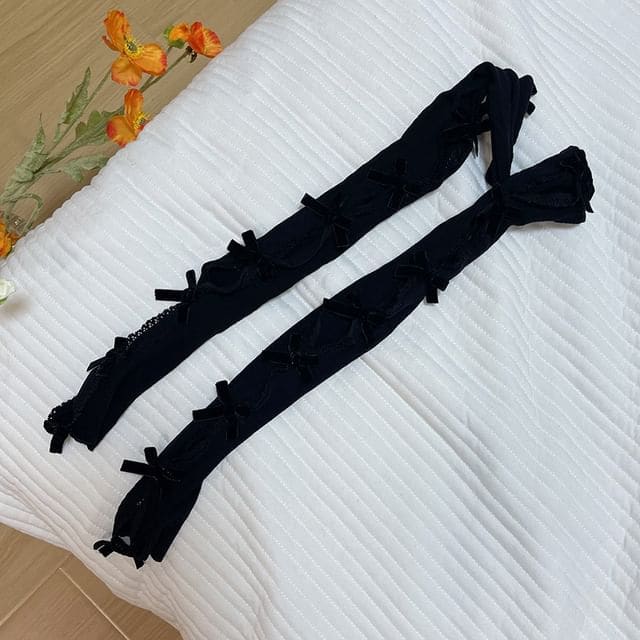 Velvet Bow Lace Arm Sleeves - Black - Black Bow / One Size