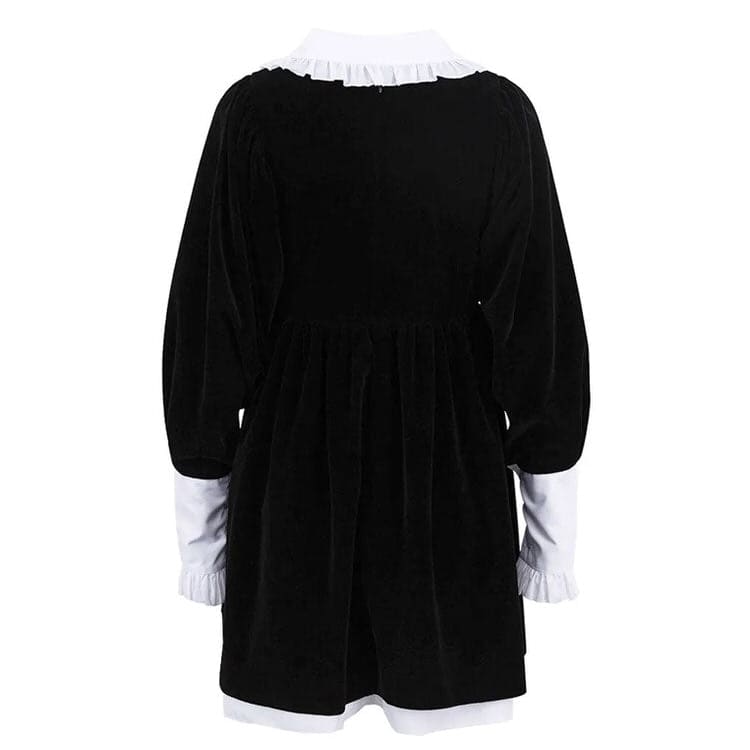 Velvet Collar Mini Black Dress - Dresses