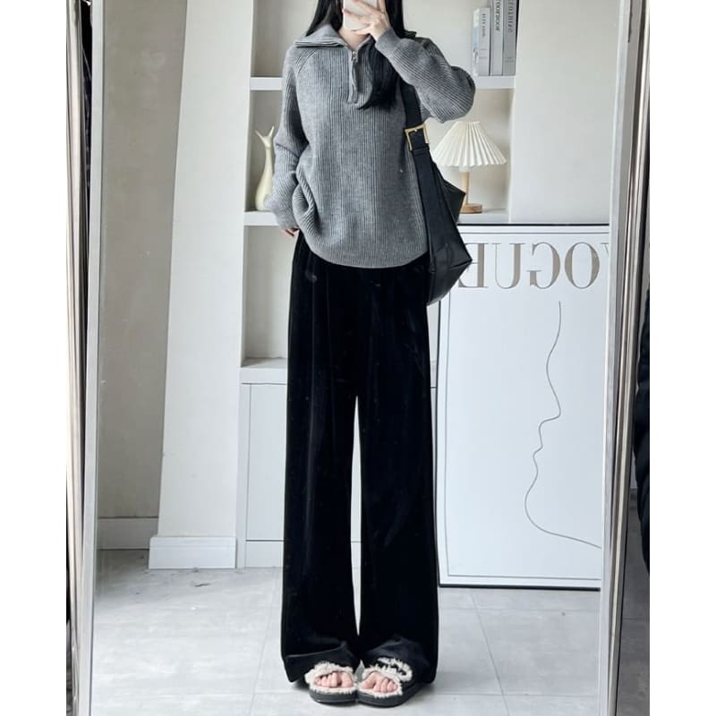 Velvet High Waist Elastic Waist Drape Wide Leg Pants