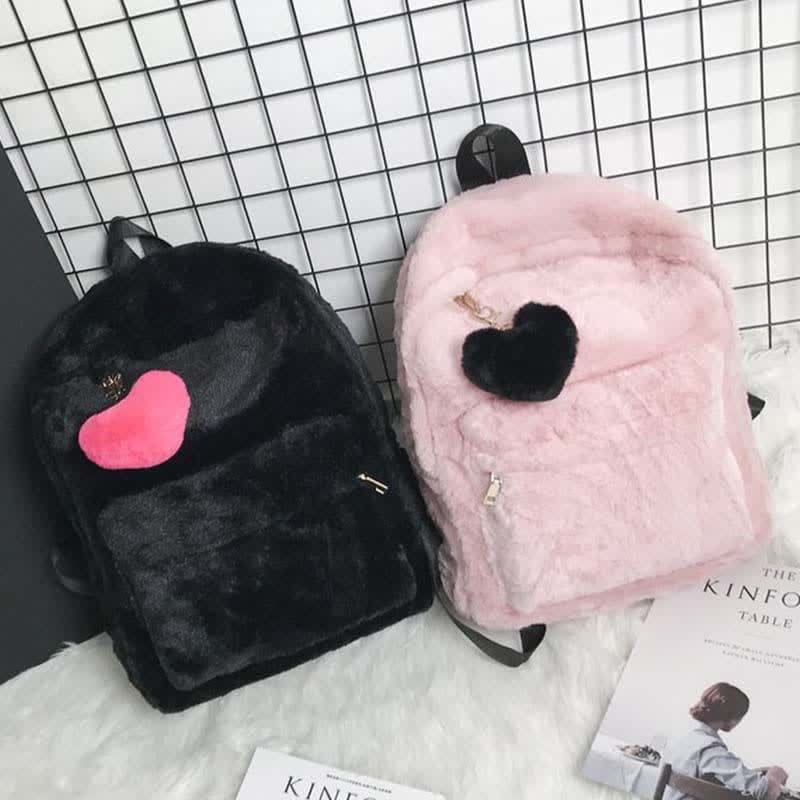 Velvet Love Heart Pattern Zipper Backpack