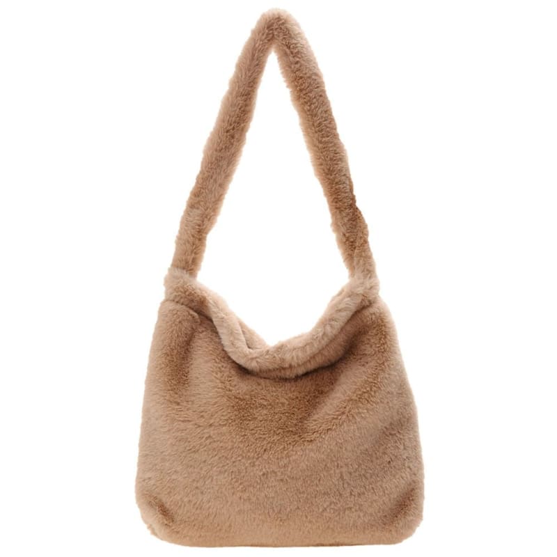 Versatile Fuzzy Handbag - Brown - Handbags
